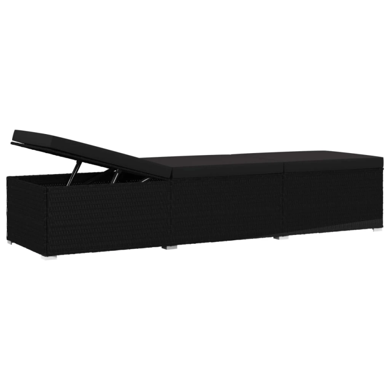 vidaXL sauļošanās zvilnis ar matraci, melna PE rotangpalma