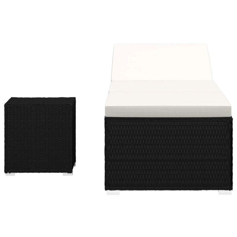 vidaXL sauļošanās zvilnis ar galdiņu, krēmbalts, PE pinums