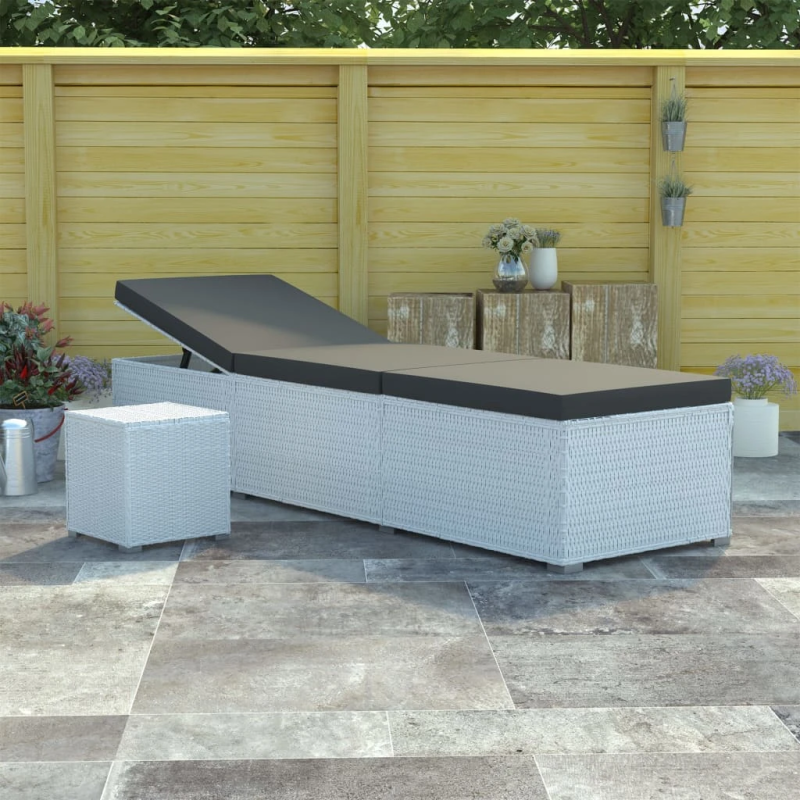 vidaXL sauļošanās zvilnis ar galdiņu, balts, PE pinums