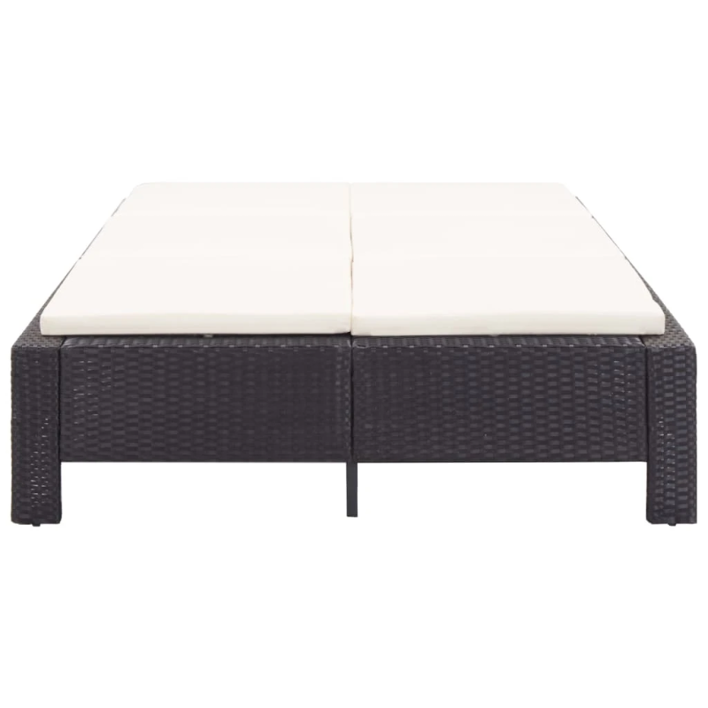 vidaXL sauļošanās gulta ar matraci, melna, PE pinums, divvietīga