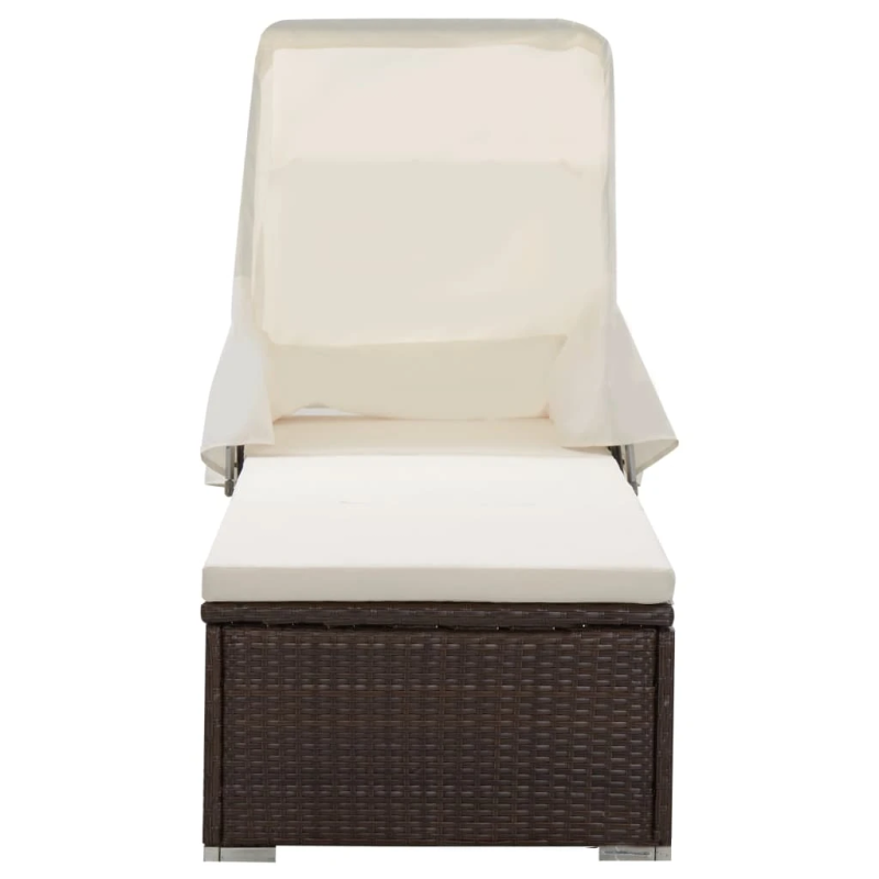 vidaXL sauļošanās zvilnis ar jumtiņu un matraci, brūna PE rotangpalma