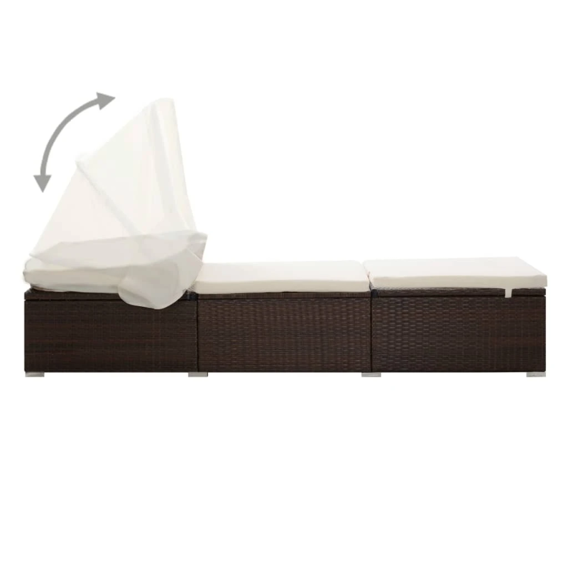 vidaXL sauļošanās zvilnis ar jumtiņu un matraci, brūna PE rotangpalma