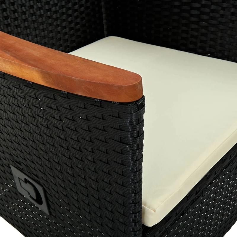 vidaXL dārza krēsli, 2 gab., ar matračiem, melna PE rotangpalma