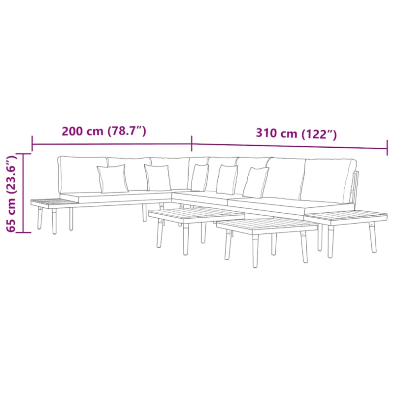 vidaXL 7-vietīgs dārza atpūtas mēbeļu komplekts ar matračiem, akācija