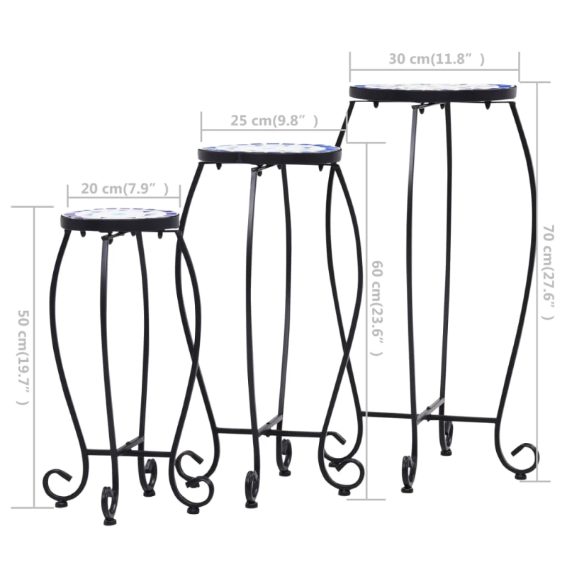 vidaXL mozaīkas galdi, 3 gab., zili ar baltu, keramika