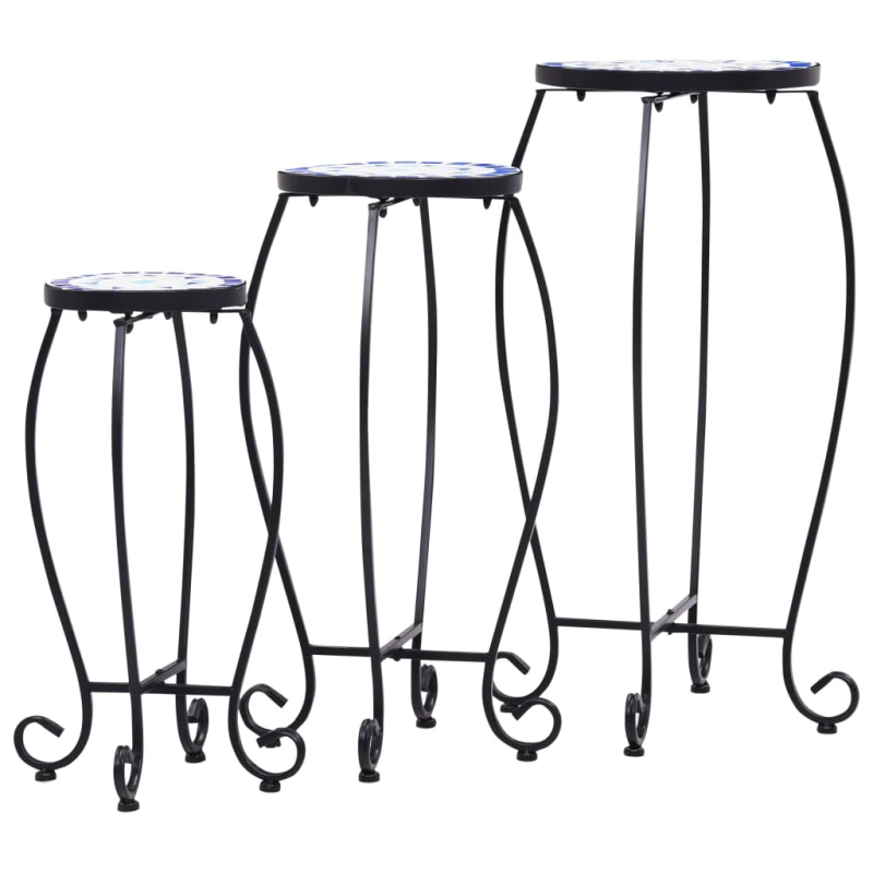 vidaXL mozaīkas galdi, 3 gab., zili ar baltu, keramika