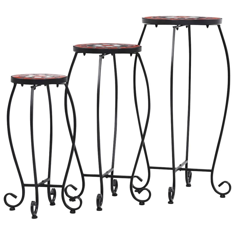 vidaXL mozaīkas galdi, 3 gab., sarkanbrūni ar baltu, keramika