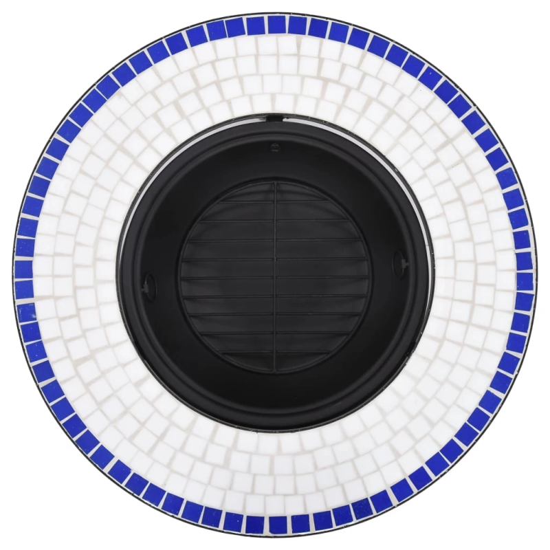 vidaXL ugunskura vietas galds, mozaīka, 68 cm, zils ar baltu, keramika