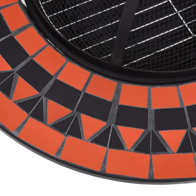 vidaXL galds ar ugunskura vietu, mozaīka, 68 cm, sarkanbrūns, balts