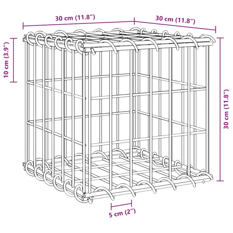 vidaXL gabions, augstā puķu kaste, tērauda stieple, 30x30x30 cm
