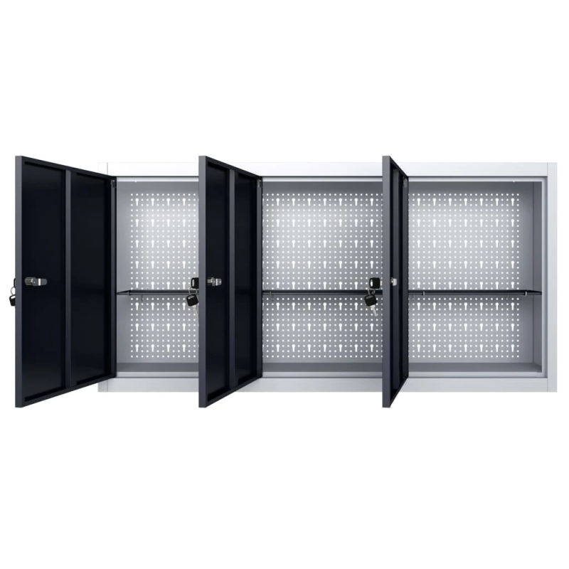 vidaXL sienas instrumentu skapis, industriāls, melns un pelēks metāls