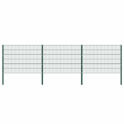 vidaXL Tvoros plokštė su stulpais, geležinė, 522x120cm, žalia