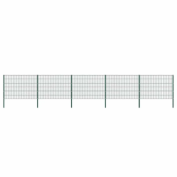 vidaXL žoga panelis ar stabiem, dzelzs, 867x120 cm, zaļš