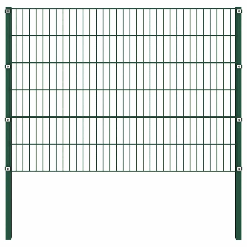 vidaXL žoga panelis ar stabiem, dzelzs, 867x120 cm, zaļš