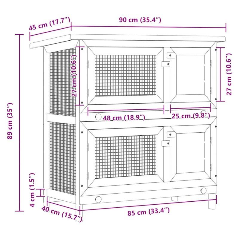 vidaXL āra trušu būris, 4 durvis, brūns koks
