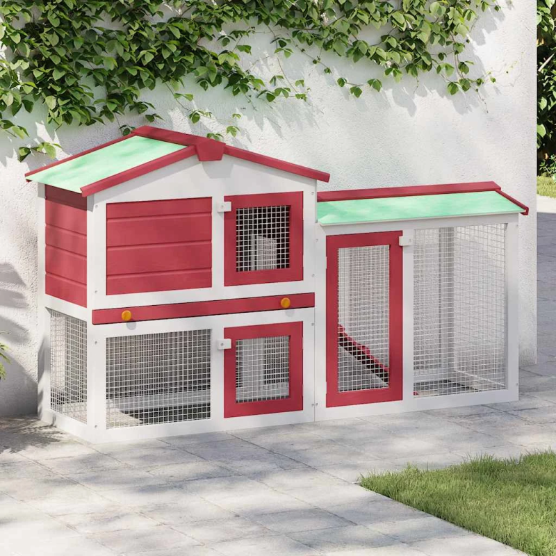 vidaXL trušu būris, sarkans un balts, 145x45x84 cm, koks