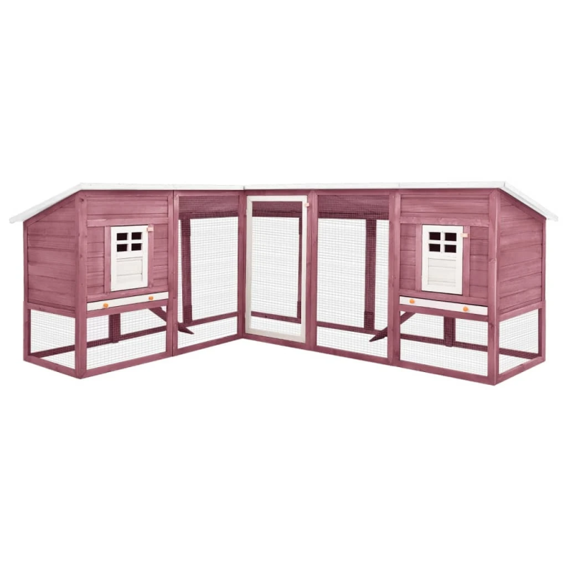 vidaXL āra trušu mājiņa ar nožogojumu, brūna, balta, egles masīvkoks