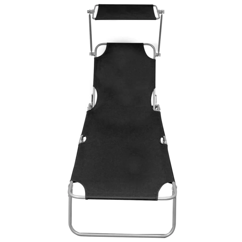 vidaXL sauļošanās zvilnis ar jumtiņu, melns alumīnijs