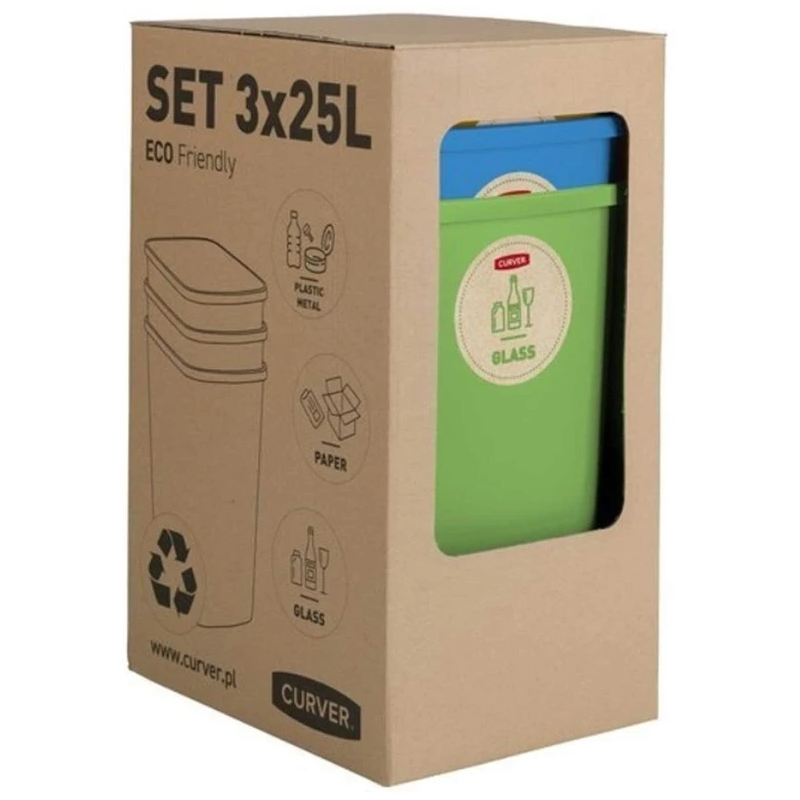 Šķirošanas atkritumu tvertnes komplekts ECO FRIENDLY. 3 × 25 l