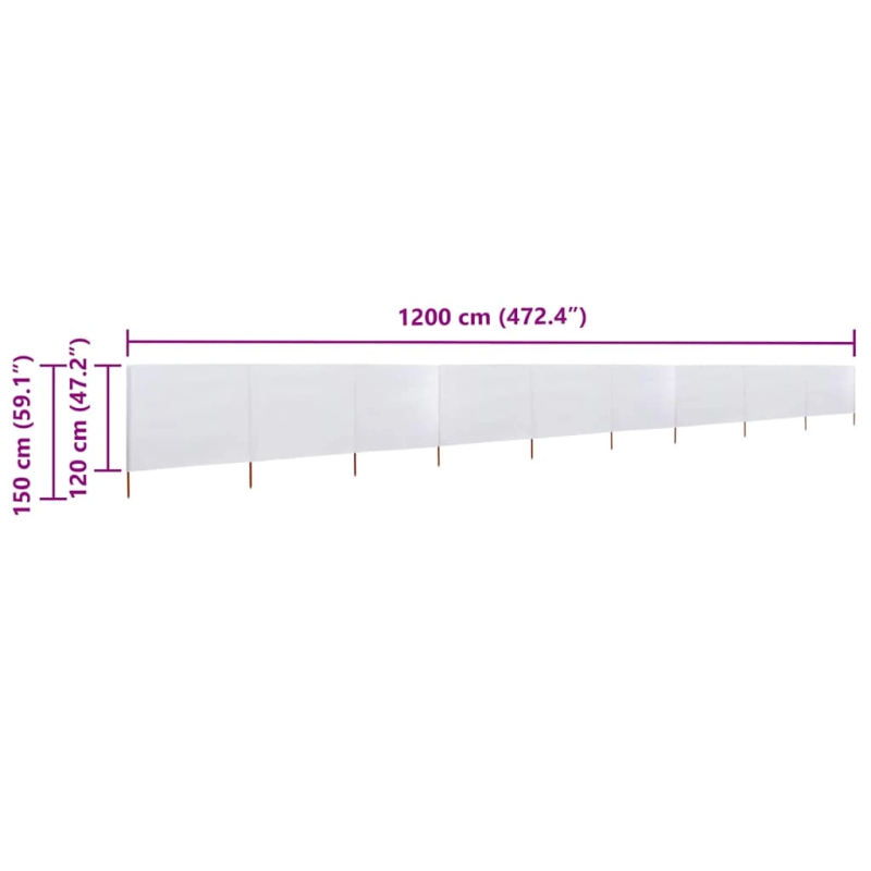 vidaXL 9 paneļu vēja aizsargsiets, smilšu balts, 1200x120 cm, audums