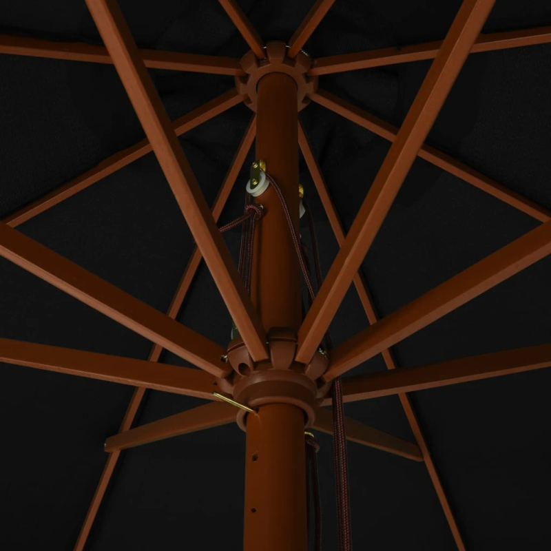 vidaXL dārza saulessargs ar koka kātu, 330 cm, melns