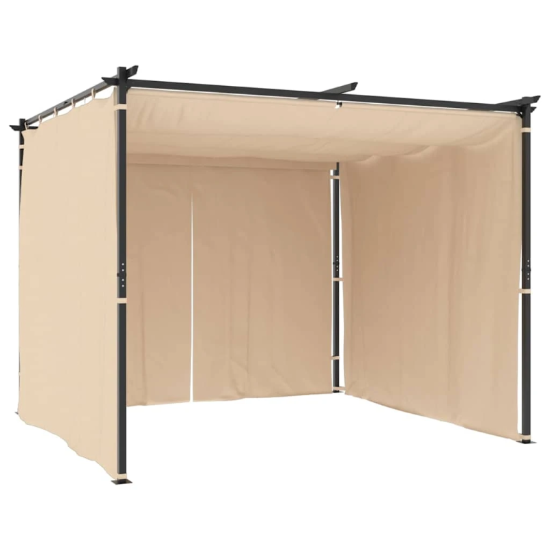 vidaXL dārza nojume ar aizkariem, 3x3 m, tērauds, krēmkrāsas