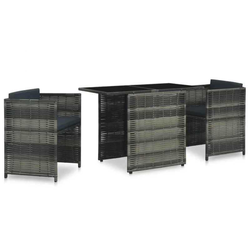 vidaXL 3-daļīgs bistro mēbeļu komplekts ar matračiem, PE, pelēks