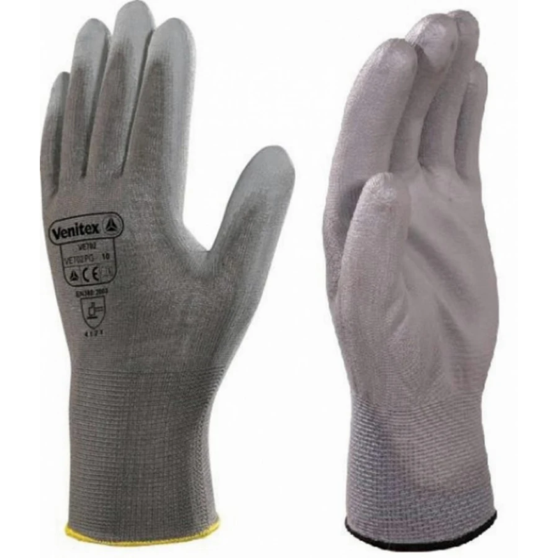 Cimdi, adīti, poliestera PU plaukstas pārklājums. 9, Delta Plus