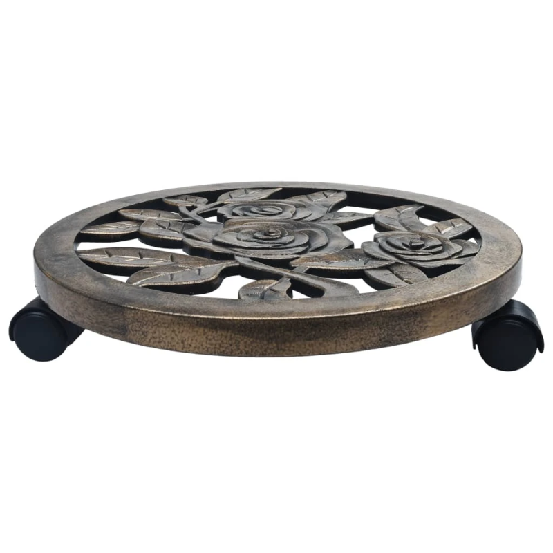 vidaXL puķu podu paliktņi ar riteņiem, 6 gab., bronzas krāsa, 38 cm