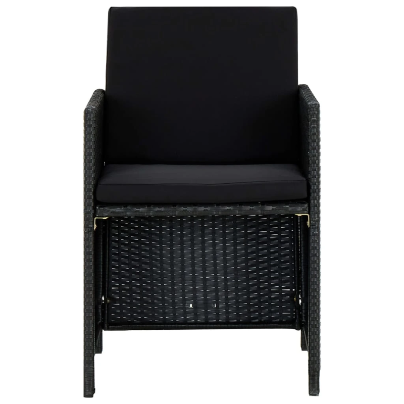 vidaXL 5-daļīgs dārza mēbeļu komplekts ar matračiem, PE pinums, melns