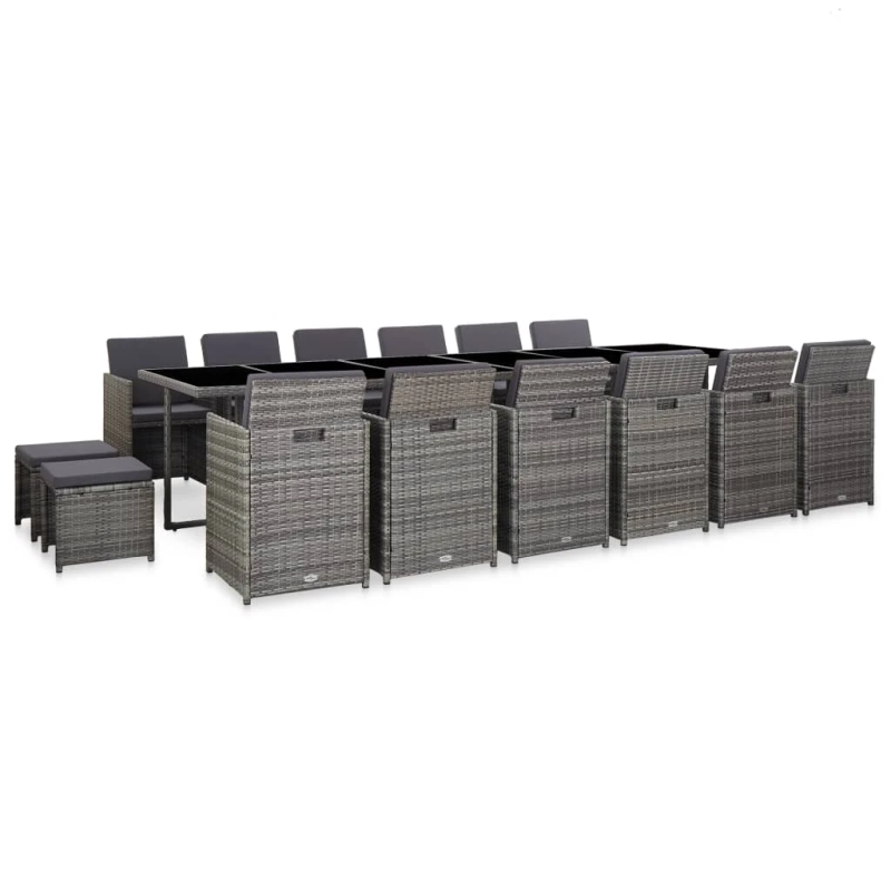 vidaXL 17-daļīgs dārza mēbeļu komplekts ar matračiem, PE rotangpalma