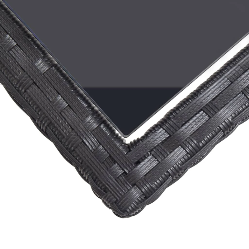 vidaXL dārza galds, melns, 110x53x72 cm, stikls un polietilēna