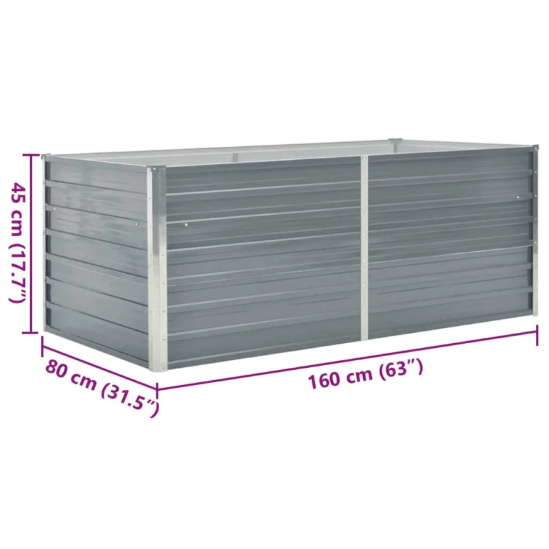 vidaXL puķu kaste, pelēka, 160x80x45 cm, cinkots tērauds