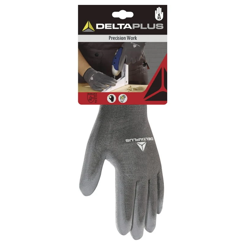 Tekstila darba cimdi, adīti, poliestera PU plaukstas pārklāj 8, Delta Plus