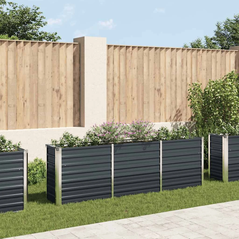 vidaXL augstā puķu kaste, cinkots tērauds, 240x40x77 cm, pelēka