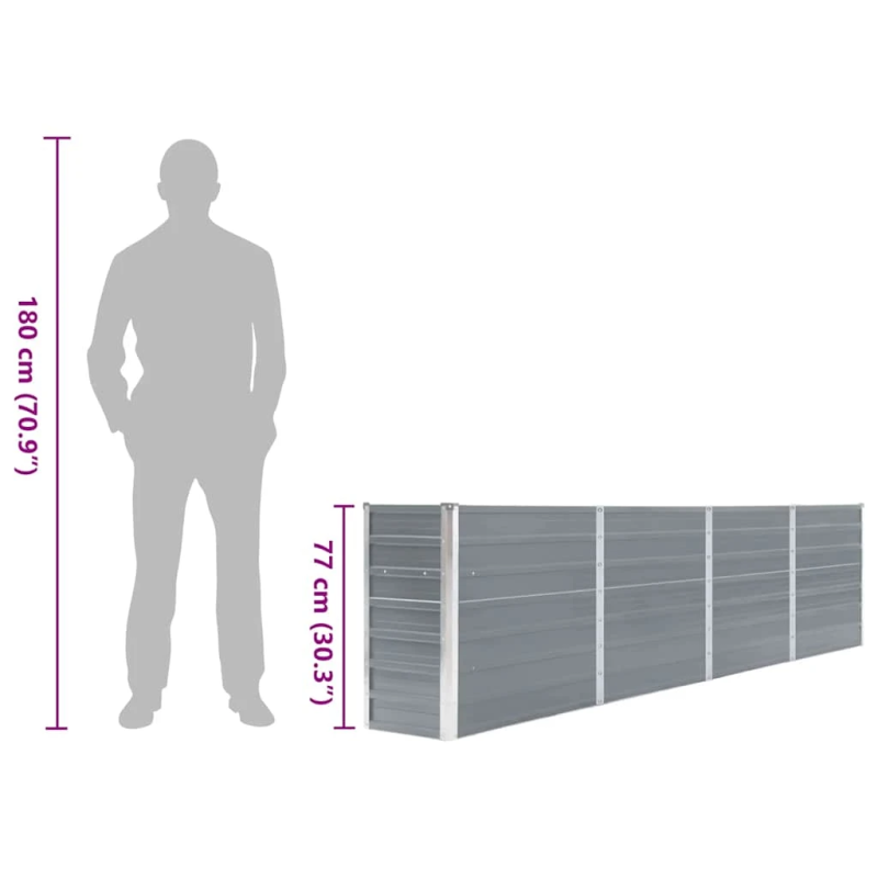 vidaXL puķu kaste, pelēka, 320x40x77 cm, cinkots tērauds