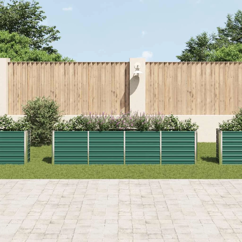 vidaXL puķu kaste, zaļa, 320x40x77 cm, cinkots tērauds