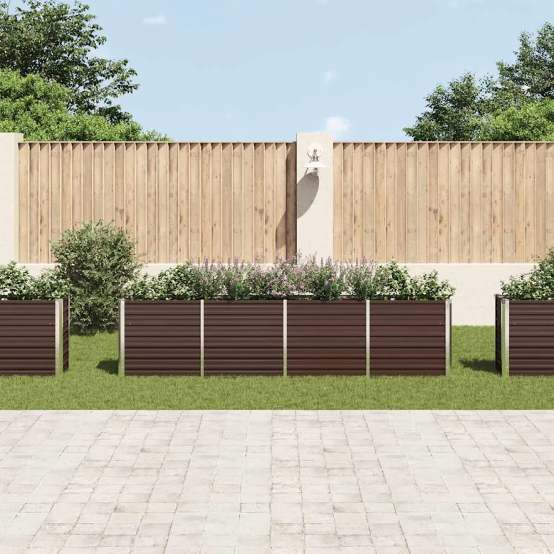 vidaXL puķu kaste, brūna, 320x40x77 cm, cinkots tērauds