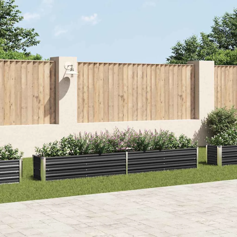 vidaXL augstā puķu kaste, cinkots tērauds, 320x40x45 cm, pelēka