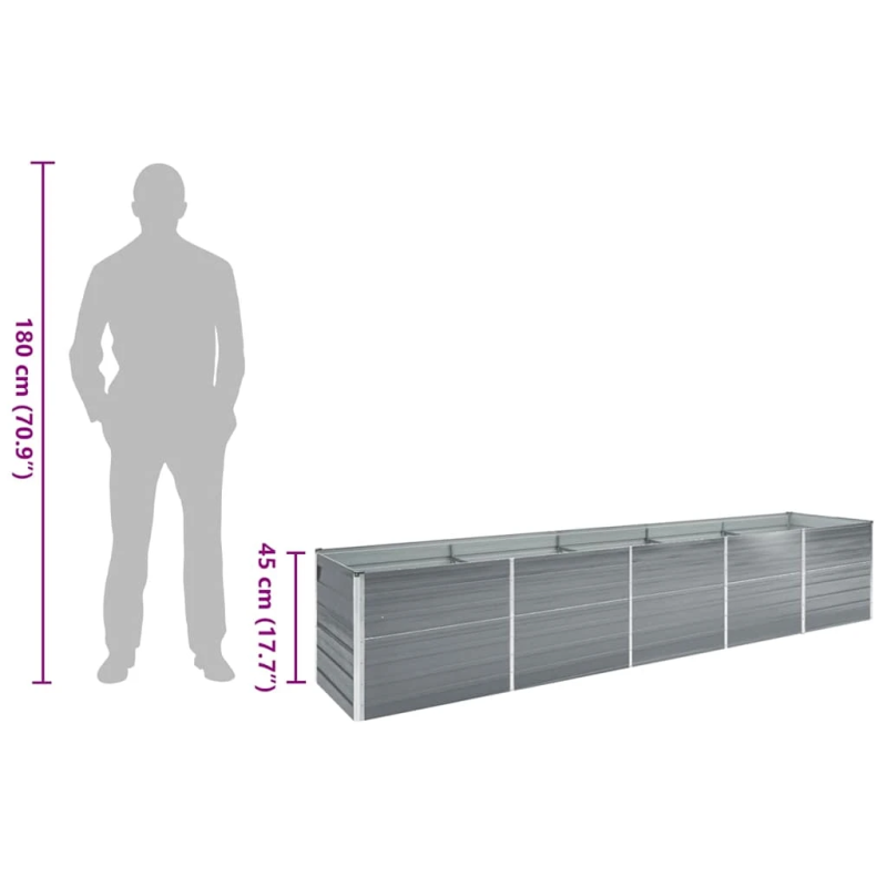 vidaXL augstā puķu kaste, cinkots tērauds, 400x80x45 cm, pelēka