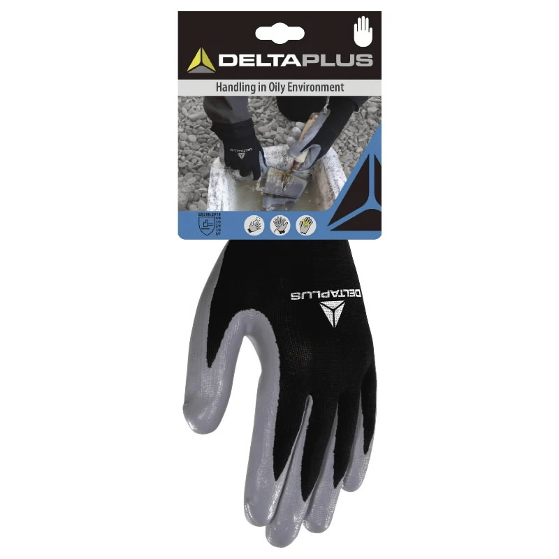 Tekstila darba cimdi, poliestera, nitrila plaukstas daļa, 8, Delta Plus