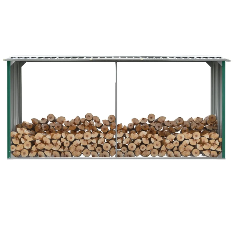 vidaXL malkas nojume, zaļa, 330x92x153 cm, cinkots tērauds