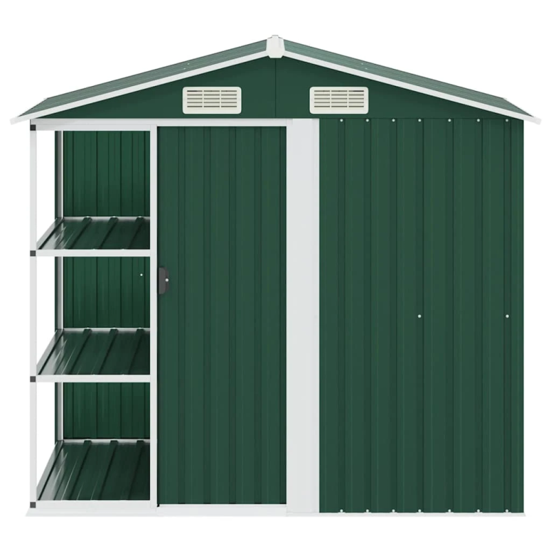 vidaXL dārza šķūnis ar plauktu, zaļš, 205x130x183 cm, dzelzs