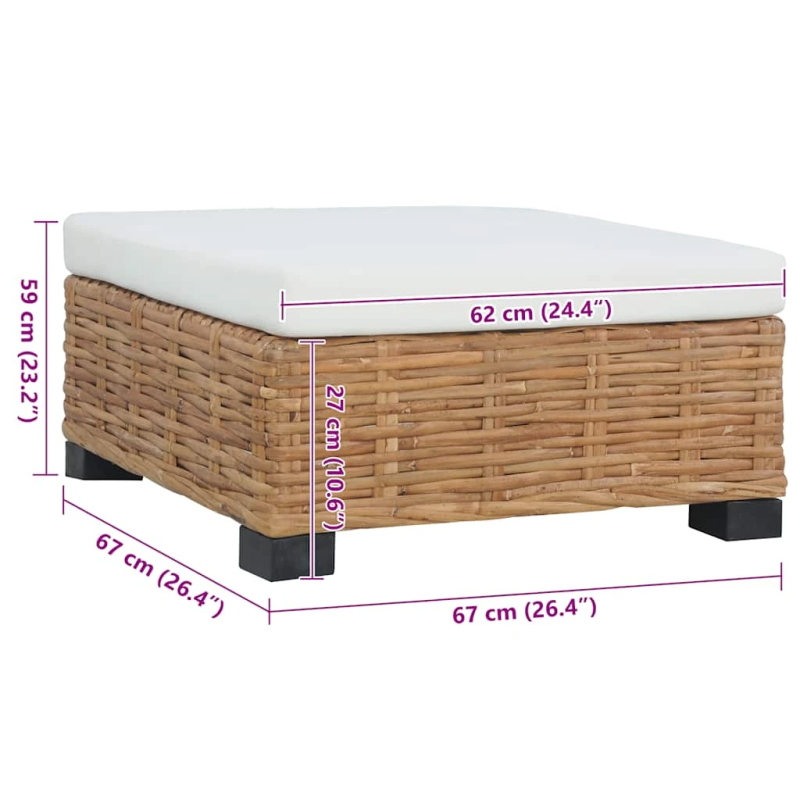 vidaXL kāju balsts ar matraci, dabīga rotangpalma