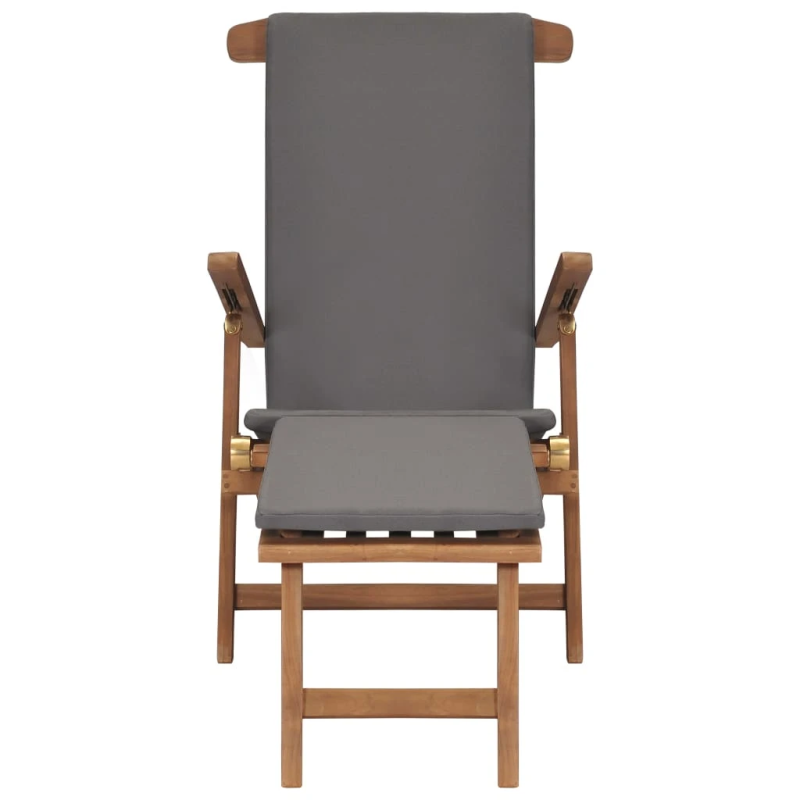 vidaXL pludmales krēsls ar matraci, masīvs tīkkoks, tumši pelēks