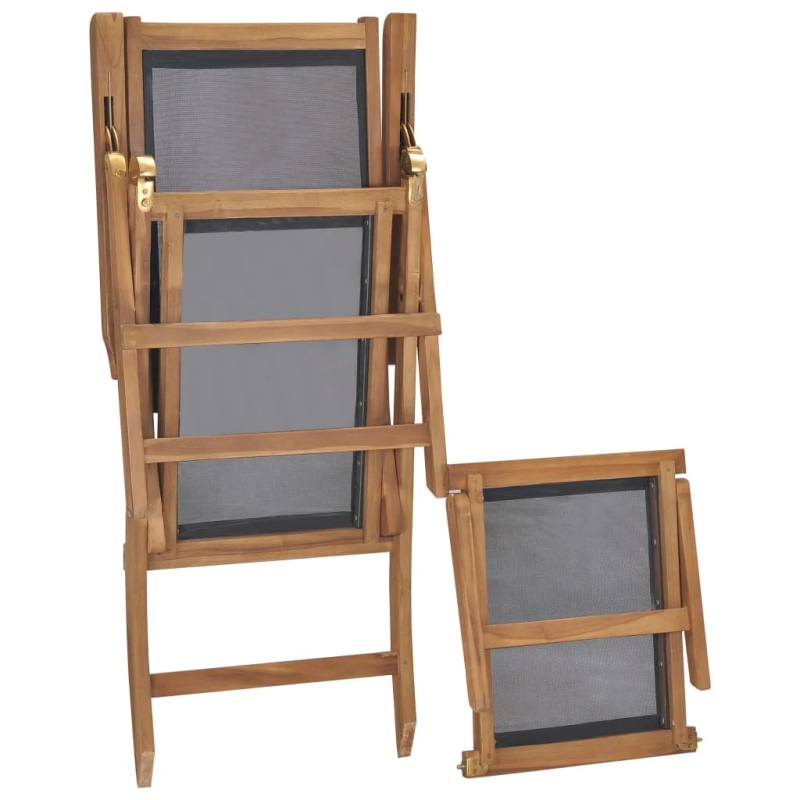 vidaXL pludmales krēsls ar kāju balstu, masīvs tīkkoks, melns