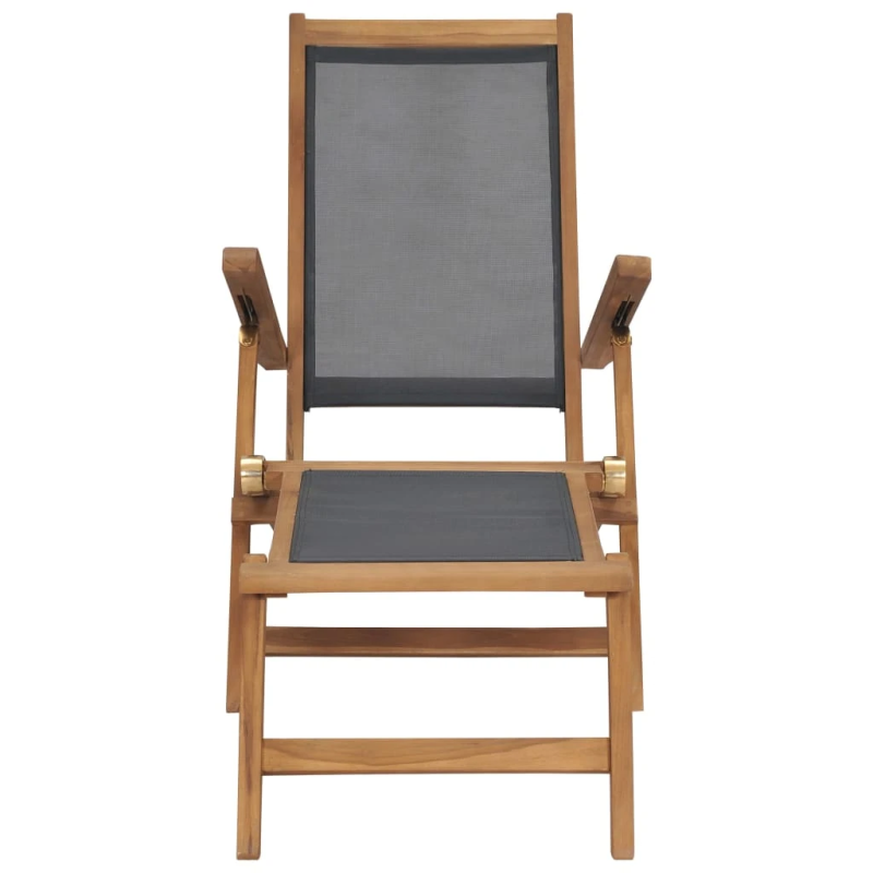 vidaXL pludmales krēsls ar kāju balstu, masīvs tīkkoks, melns