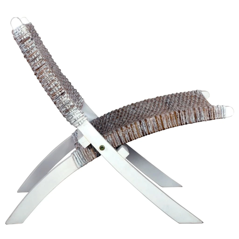 vidaXL atpūtas krēsls, balts, dabīga Kubu rotangpalma, sarkankoks