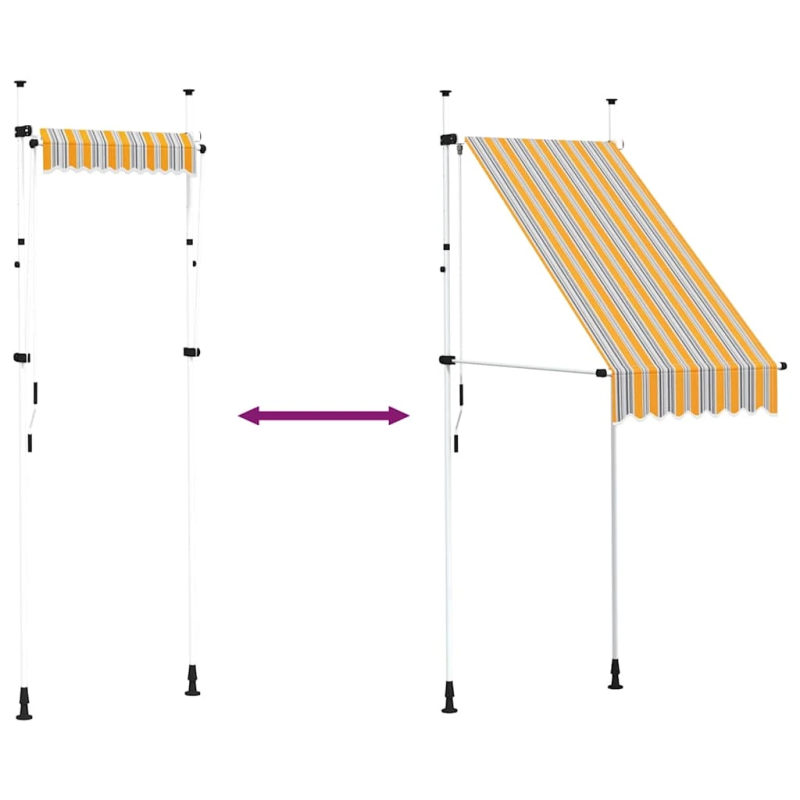 vidaXL izvelkama markīze, 100 cm, manuāla, dzeltena ar zilām svītrām