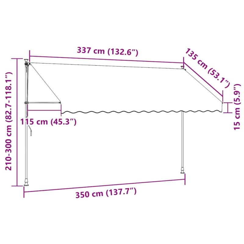 vidaXL izvelkama markīze ar LED, manuāla, 350 cm, zila ar baltu